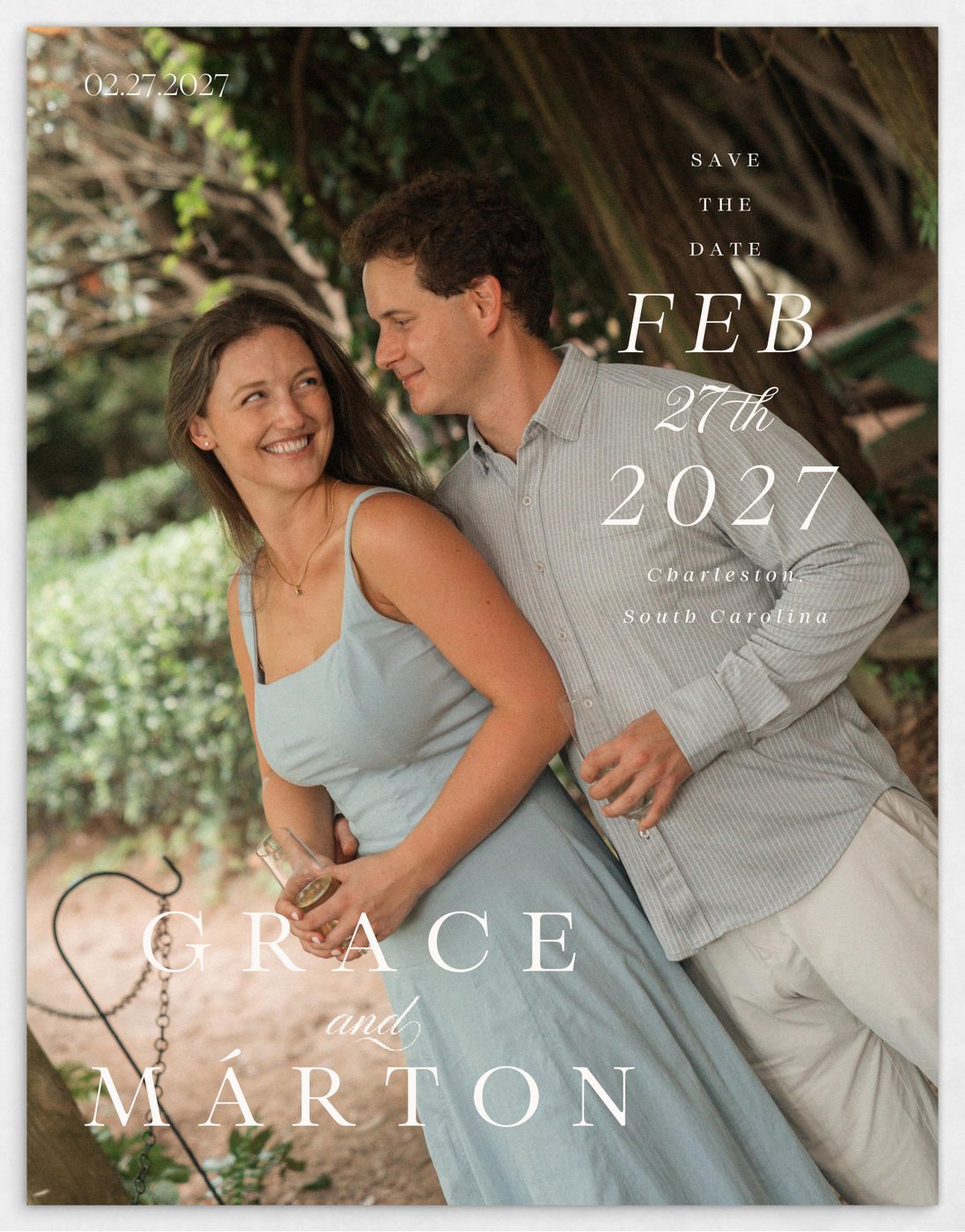 Save the Date &mdash; Grace and Márton, February 27th 2027, Charleston, South Carolina